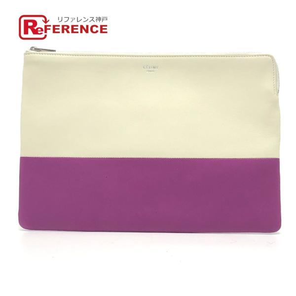 CELINE セリーヌ S-GM-4166 バイカラー クラッチバッグ レザー ホワイト/パープル ...