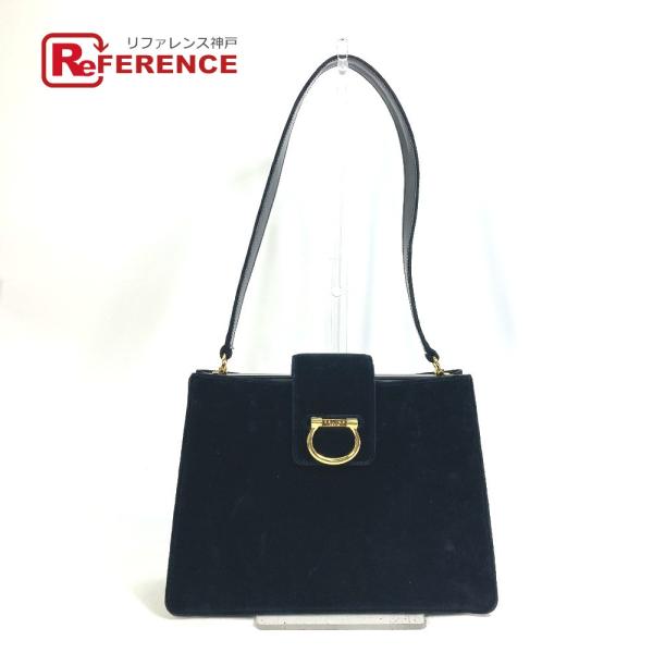 CELINE セリーヌ ヴィンテージ 肩掛け ショルダーバッグ ベロア/レザー ブラック レディース...