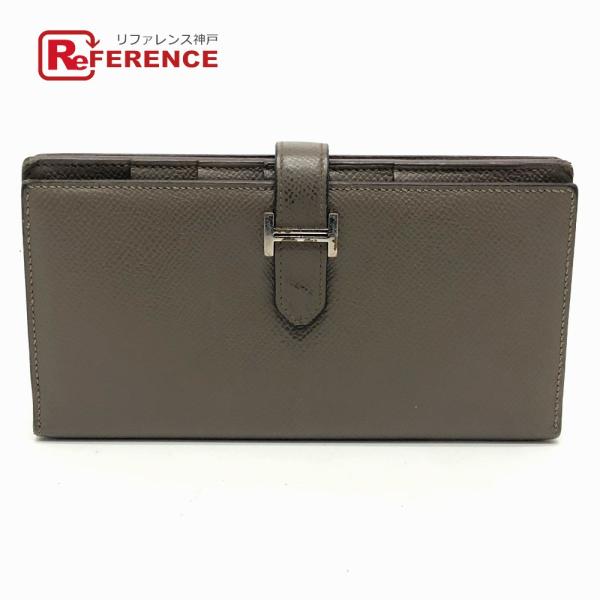 HERMES エルメス H金具 ベアンスフレ 2つ折り 長財布 ヴォーエプソン エタン グレー系 レ...