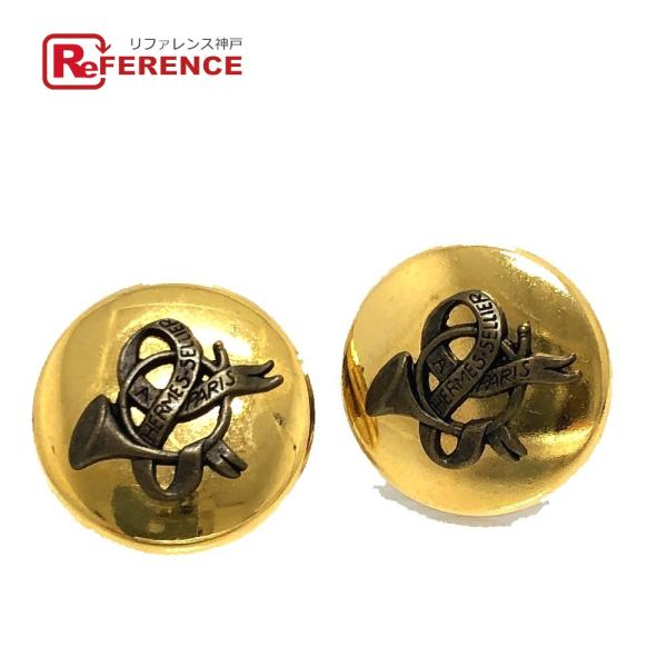 HERMES エルメス ラウンド型 ホルン アクセサリー イヤリング GP ゴールド レディース.【...