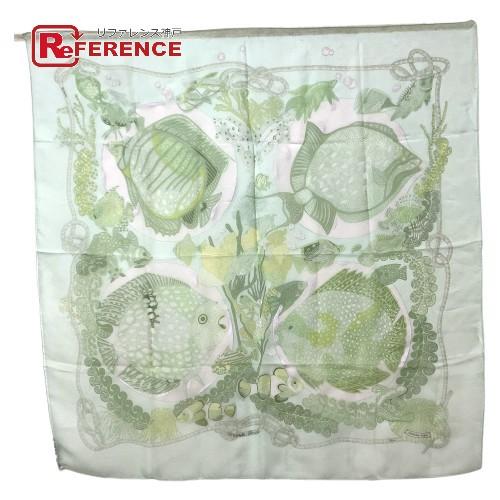 HERMES エルメス Grands Fonds カレ90 魚   スカーフ シルク グリーン レデ...