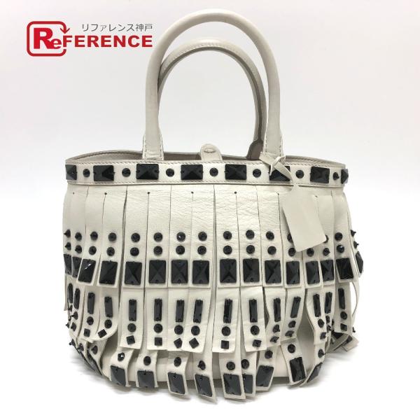 PRADA プラダ B2466S フリンジ カバン ハンドバッグ レザー ホワイト レディース【中古...