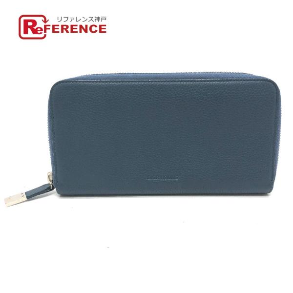 DIOR HOMME ディオール・オム ロゴ ラウンドファスナー サイフ 長財布 レザー ネイビー ...