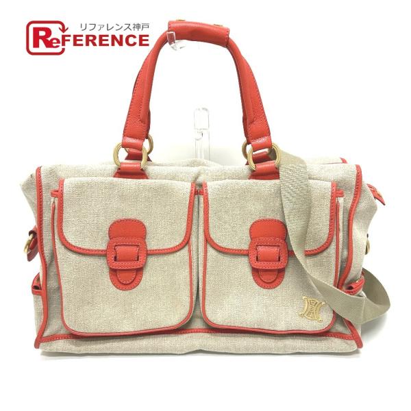 CELINE セリーヌ ロゴ ヴィンテージ 2WAY ボストンバッグ キャンバス/レザー ベージュ ...