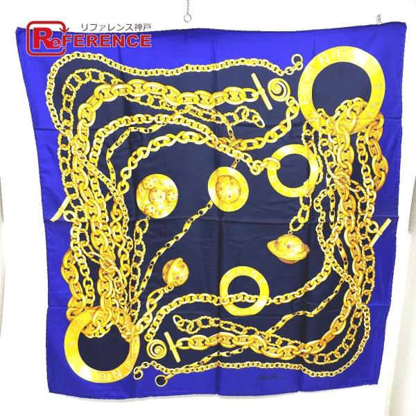 CELINE セリーヌ ジュエリーモチーフ 大判 ヴィンテージ スカーフ シルク パープル レディー...