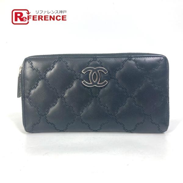 CHANEL シャネル ココマーク CC マトラッセ キルティング ラウンドファスナー 長財布 ラム...