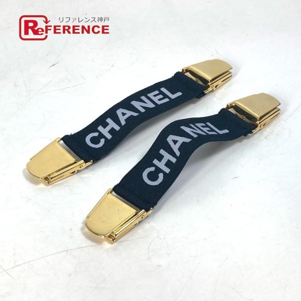 CHANEL シャネル ロゴ ヴィンテージシャネル 左右ペア 袖止め ベルト ゴム ブラック メンズ...