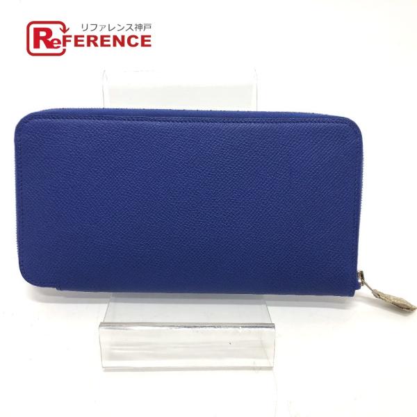 美品 HERMES エルメス アザップロング シルクイン ラウンドファスナー 無地 長財布 ブルーフ...