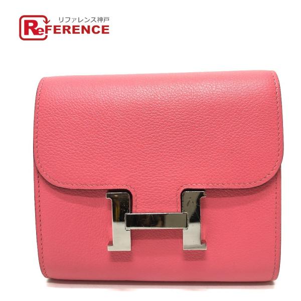 HERMES エルメス コンスタンス コンパクト ウォレット 2つ折り財布 ローズアザレ ピンク レ...