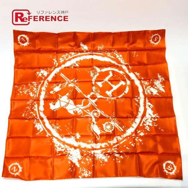 HERMES エルメス カレ70 シルク エクスリプス グローブ トロッター スカーフ オレンジ レ...