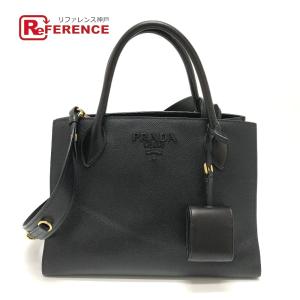 PRADA プラダ 1BA156 モノクローム カバン 2WAY ロゴ ハンドバッグ ブラック レディース【中古】｜reference