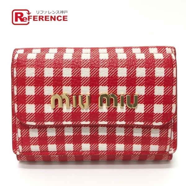 新品同様 MIUMIU ミュウミュウ 5MH021 コンパクトウォレット ミニウォレット チェック ...
