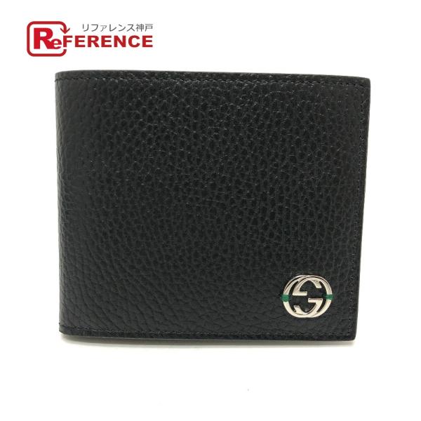 新品同様 GUCCI グッチ 610466 インターロッキングG 2つ折り財布 ブラック メンズ【中...