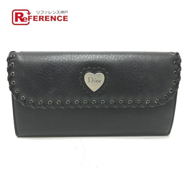 Dior ディオール 02-LU-0077 二つ折り ハート ロゴ 長財布 ブラック レディース【中...