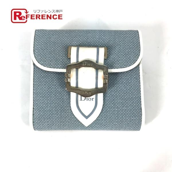 Dior ディオール Wホック コンパクトウォレット バイカラー ロゴ 2つ折り財布 ブルー レディ...