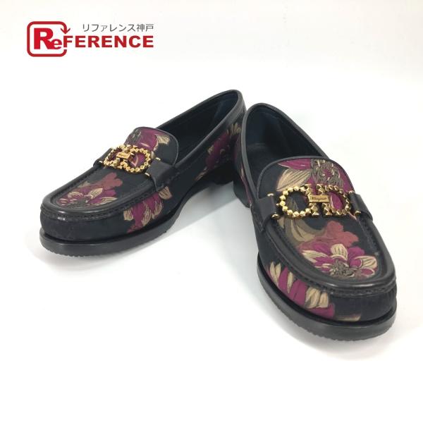 Salvatore Ferragamo サルヴァトーレフェラガモ ガンチーニ フラワー 花柄 ローフ...