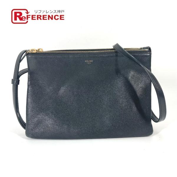 CELINE 171453 トリオ ラージ ポシェット ショルダーバッグ ブラック レディース【中古...