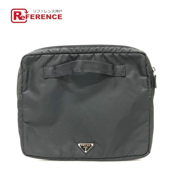 PRADA プラダ トライアングルロゴ PCケース ハンドバッグ PCケース クラッチバッグ ブラッ...