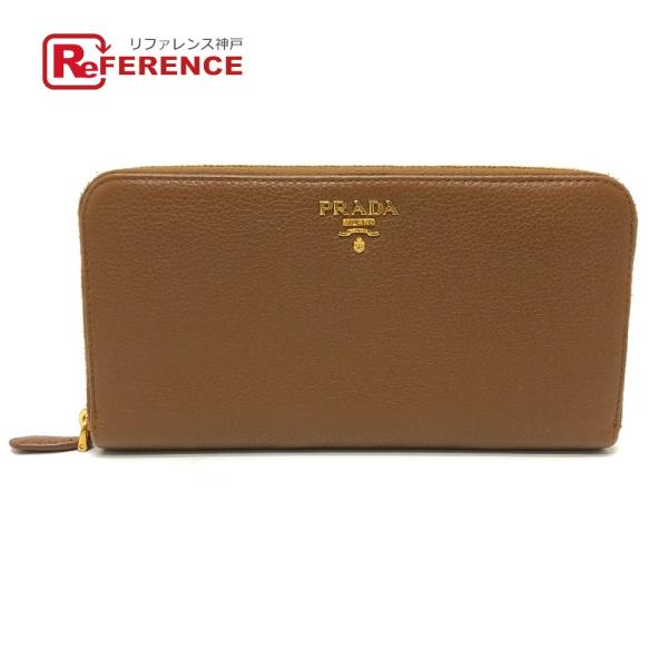PRADA プラダ 1M0506 ロゴ ラウンドファスナー 長財布 ブラウン レディース【中古】