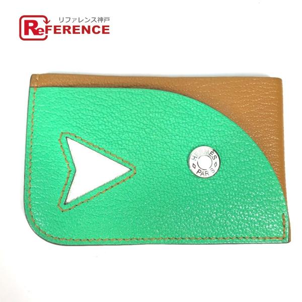 HERMES エルメス ポアソン 名刺入れ パスケース セリエ バイカラー カードケース グリーン ...