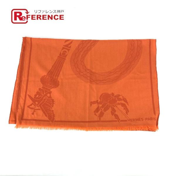未使用 HERMES エルメス 大判 ショール マフラー フリンジ 馬柄 シュバル ストール オレン...