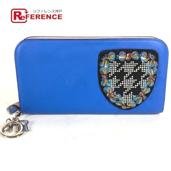 Dior ディオール ビジュー ラインストーン ラウンドファスナー  ロングウォレット 長財布 ブル...