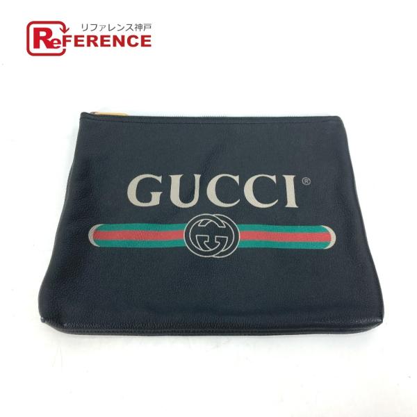 GUCCI グッチ 500981 ロゴ ポーチ カバン クラッチバッグ ブラック メンズ【中古】