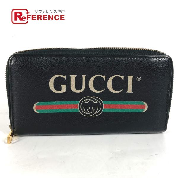 GUCCI グッチ 496317 ロゴ ロングウォレット ラウンドファスナー 長財布 ブラック メン...
