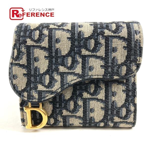 Dior ディオール サドル コンパクトウォレット オブリーク 3つ折り財布 ネイビー レディース【...