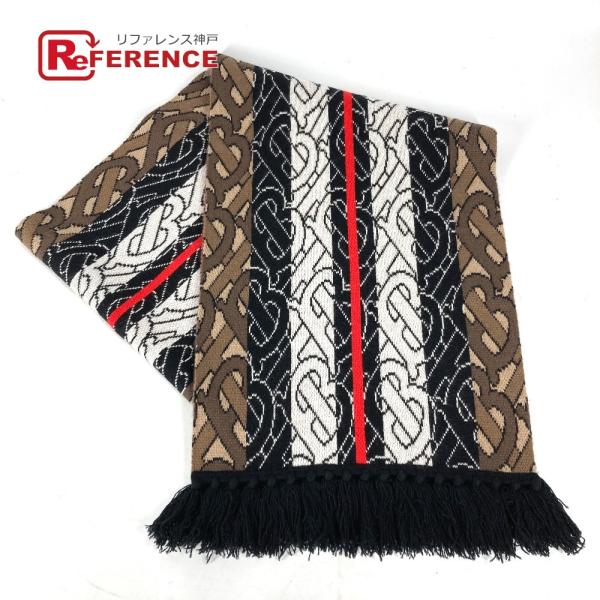 美品 BURBERRY バーバリー 8018615 TBロゴ フリンジ マフラー ブラウン ユニセッ...