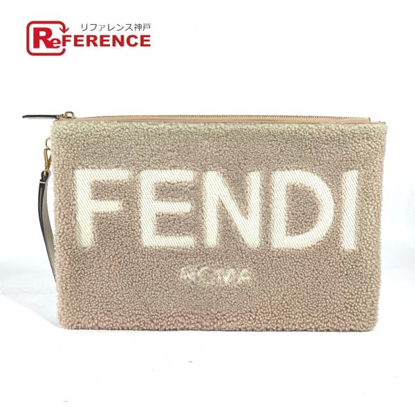 FENDI フェンディ 8N0178 ロゴ ボア カバン ポーチ ストラップ付 ムートン クラッチバ...