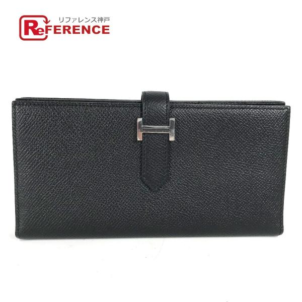 新品同様 HERMES エルメス ベアンスフレ 2つ折り ロングウォレット Hロゴ 長財布 ブラック...