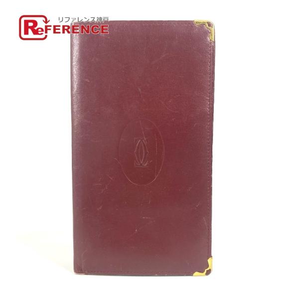 CARTIER カルティエ マストライン ロゴ 札入れ ロングウォレット 長札入れ 長財布 ワインレ...