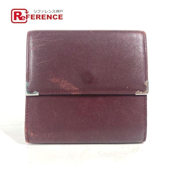 CARTIER カルティエ マストライン ロゴ  コンパクトウォレット 2つ折り財布 ボルドー ユニ...