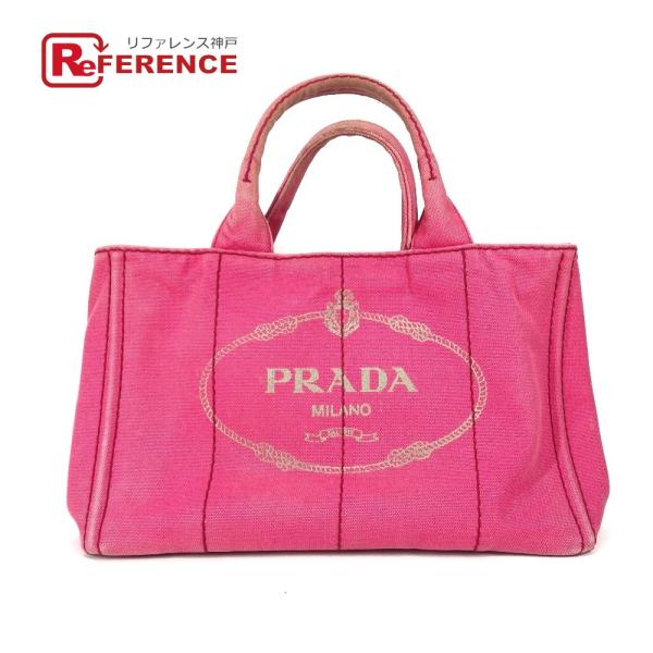 PRADA プラダ 1BG642 カナパ ロゴ M カバン ハンドバッグ トートバッグ ピンク レデ...