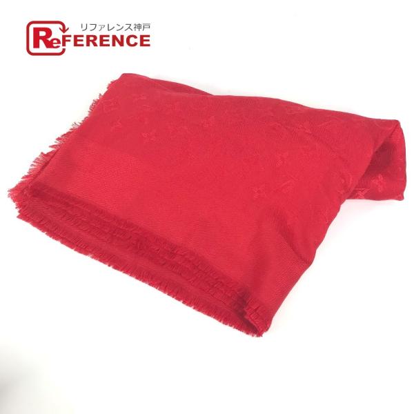 LOUIS VUITTON ルイヴィトン ストール マフラー フリンジ モノグラム ショール レッド...