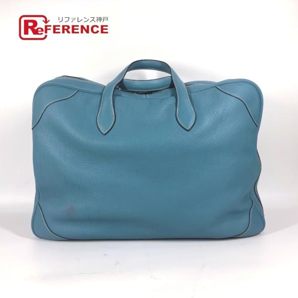 HERMES エルメス ヴィクトリア50 トラベルバッグ 旅行バッグ カバン ボストンバッグ ブルー...
