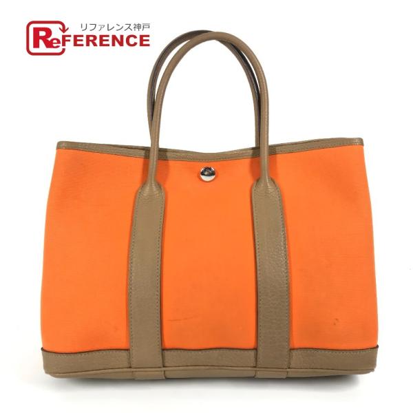 HERMES エルメス ガーデンパーティ TPM トートバッグ カバン ハンドバッグ オレンジ/チャ...