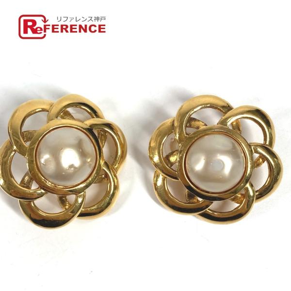 CHANEL シャネル フェイクパール フラワー 花 アクセサリー ヴィンテージ イヤリング ゴール...