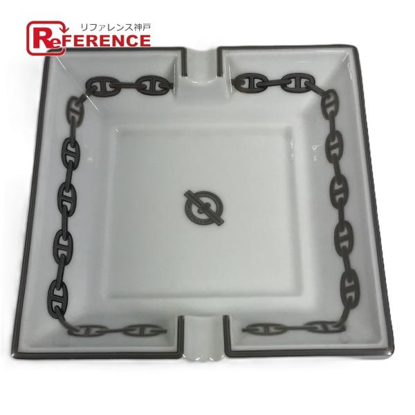 HERMES エルメス シェーヌダンクル ロゴ アッシュトレイ 皿 インテリア トレー 灰皿 ホワイ...