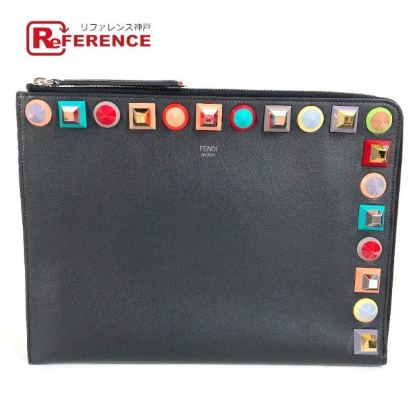 新品同様 FENDI フェンディ  8M0370 スタッズ FLAT CLUTCH ロゴ カバン セ...