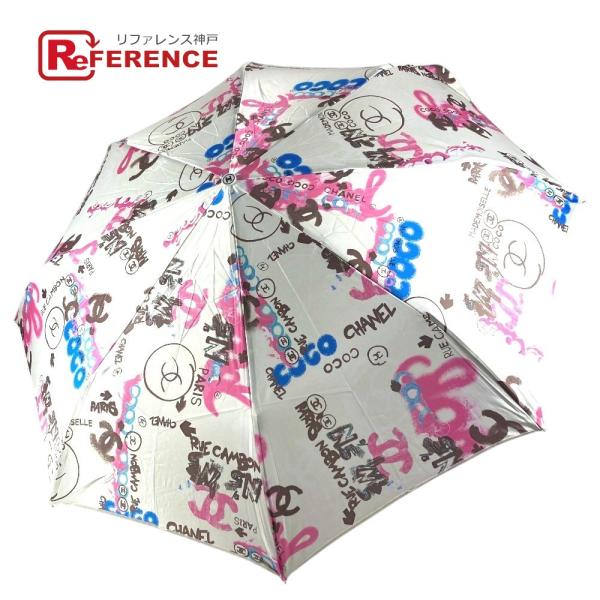 美品 CHANEL シャネル 折り畳み傘 アンブレラ CC ココマーク 総柄 傘 ホワイト ユニセッ...