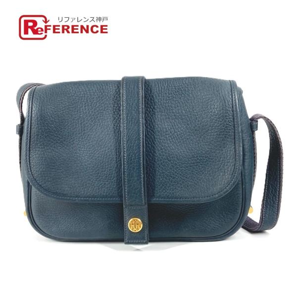 HERMES エルメス ロゴ ヌメア カバン 肩掛け ハンドバッグ 巾着 ショルダーバッグ ネイビー...