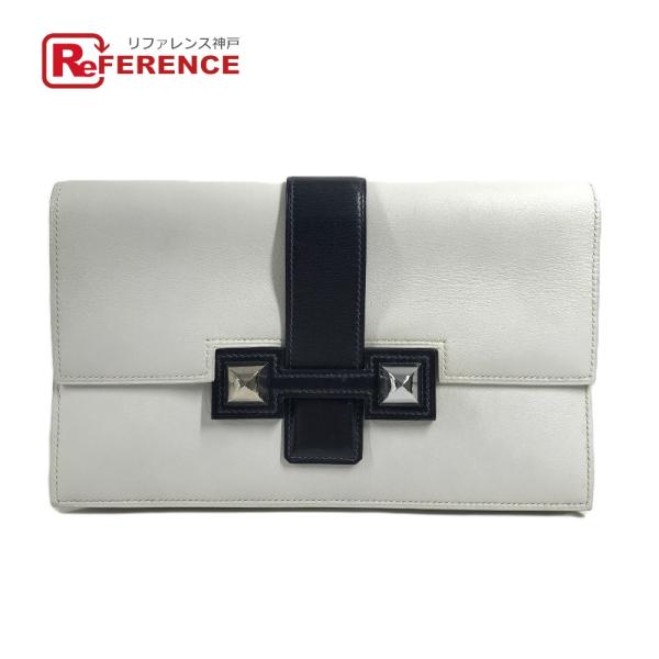 HERMES エルメス メドール ポーチ フラップ カバン ヴィンテージ クラッチバッグ ホワイト×...