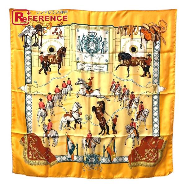 美品 HERMES エルメス カレ90 カレ 90  王立アンダルシア馬術学校 スカーフ オレンジ ...
