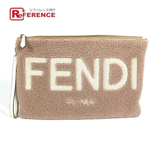 FENDI フェンディ 8N0178 ロゴ ムートン ファー カバン セカンドバッグ ポーチ クラッ...