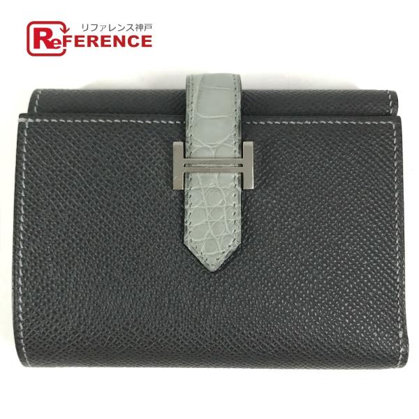 美品 HERMES エルメス ベアンコンビネ ミディアムウォレット 3つ折り財布 グラファイト/グリ...
