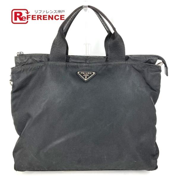 PRADA プラダ トライアングルロゴ 三角ロゴ プレート トートバッグ カバン ハンドバッグ ブラ...
