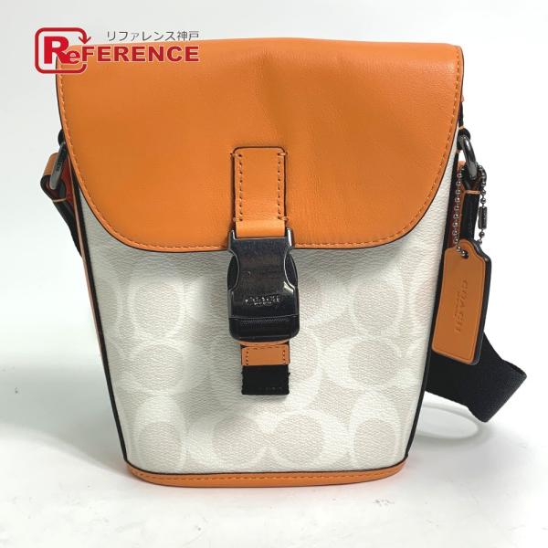 COACH コーチ C3134 シグネチャー ショルダーバッグ PVC/レザー オレンジ ユニセック...