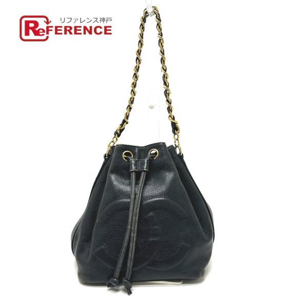 CHANEL シャネル デカココ 巾着 斜め掛け チェーン ココマーク ハンドバッグ ネイビー レデ...